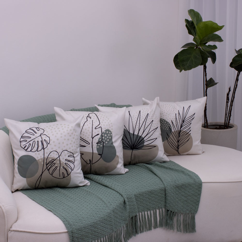 Kit com 4 Capas de Almofadas 45x45 - Suede Folhas Abstratas