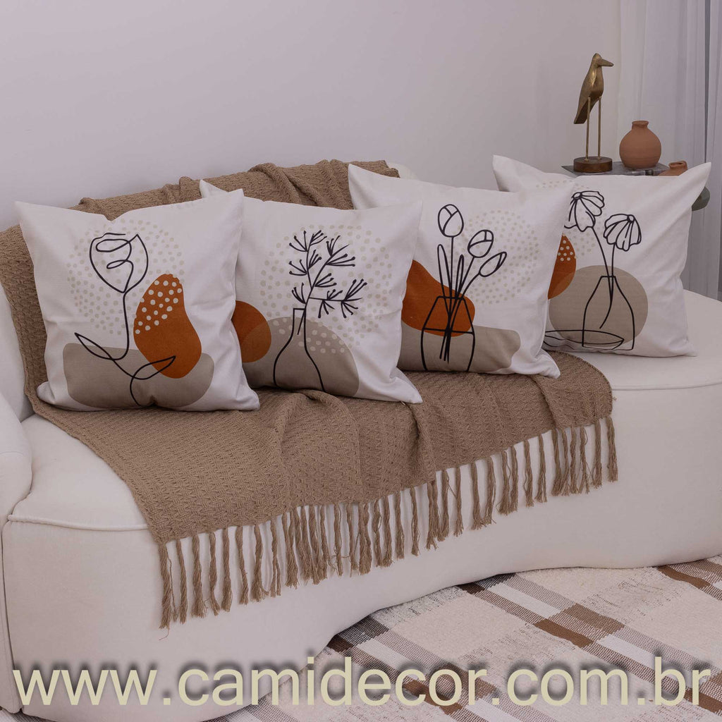 Kit com 4 Capas de Almofadas 45x45 - Suede Vasos Abstratos
