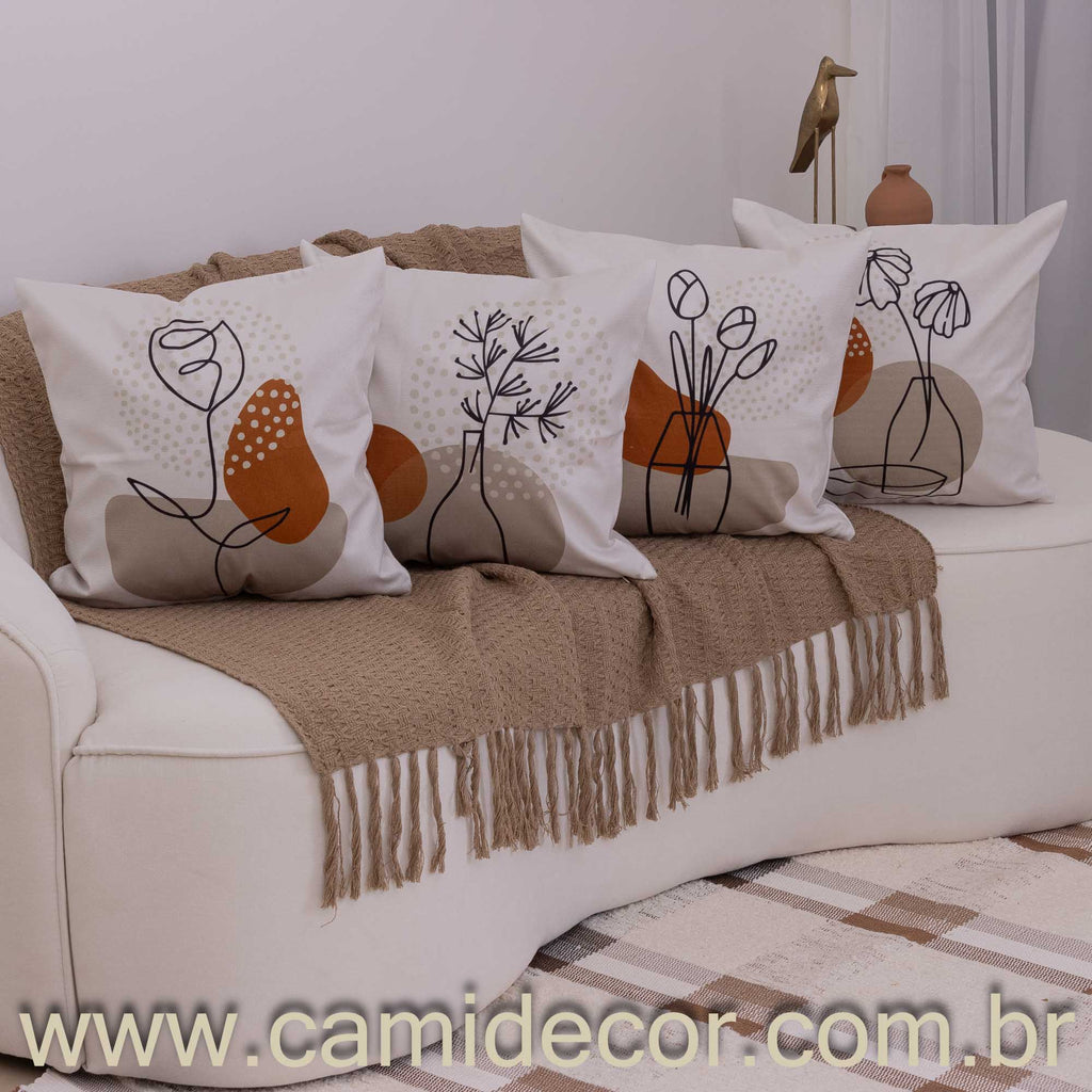 Kit com 4 Capas de Almofadas 45x45 - Suede Vasos Abstratos