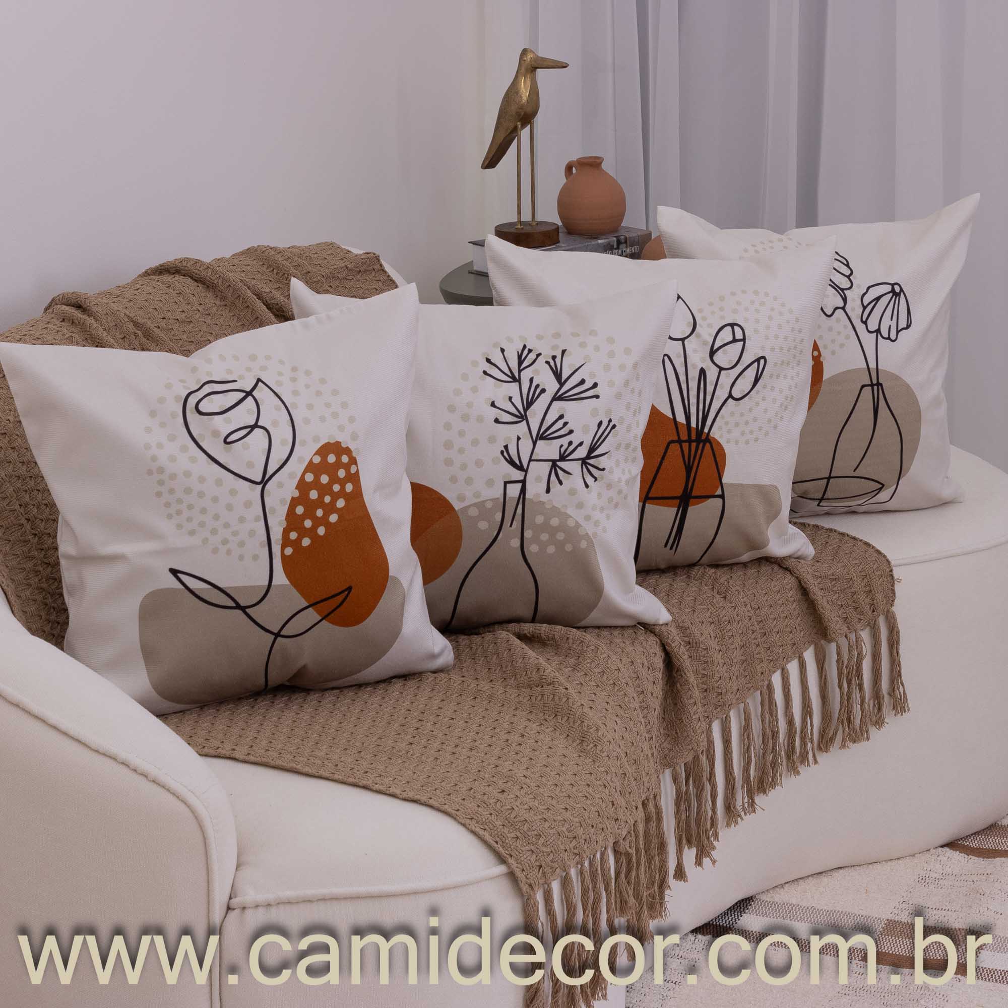 Kit com 4 Capas de Almofadas 45x45 - Suede Vasos Abstratos