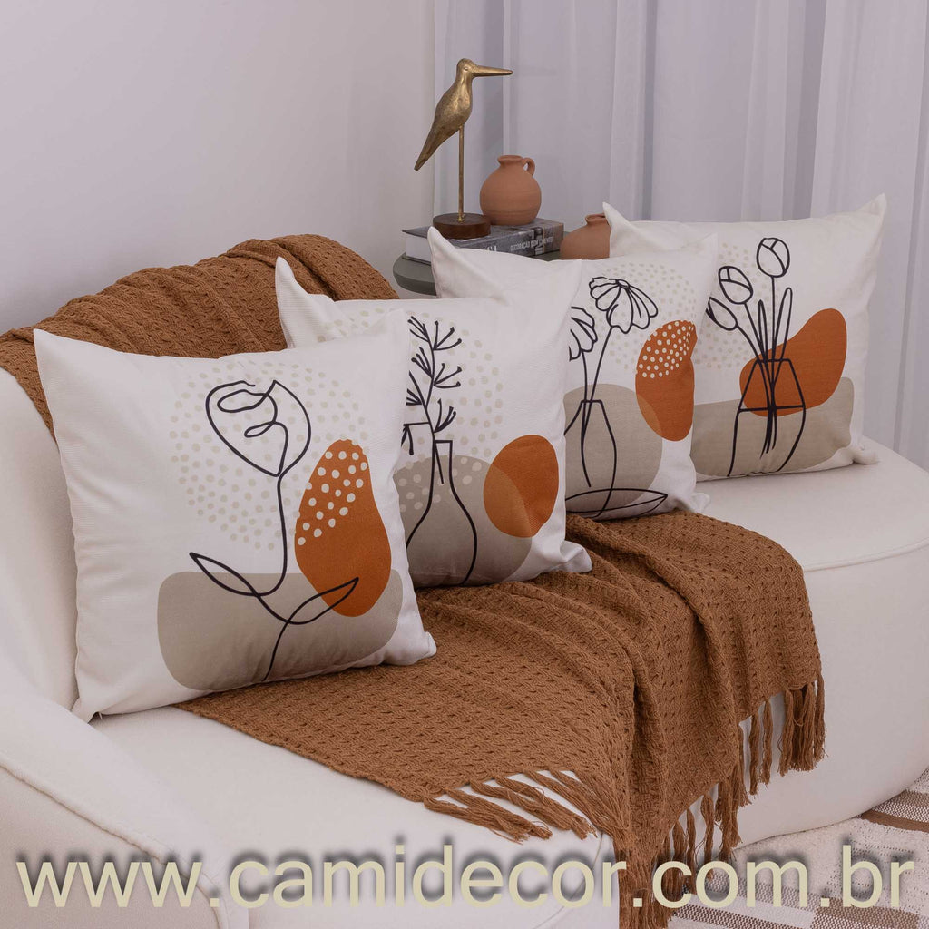 Kit com 4 Capas de Almofadas 45x45 - Suede Vasos Abstratos