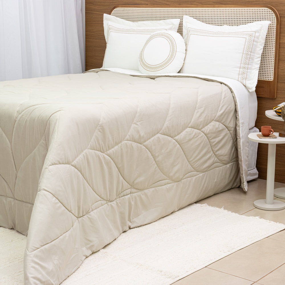 Kit Completo BELLA Cama Posta QUEEN - Bege, 4 Peças Dupla Face (2,40x2,60m)