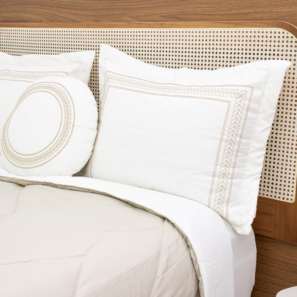 Kit Completo BELLA Cama Posta QUEEN - Bege, 4 Peças Dupla Face (2,40x2,60m)