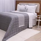 Kit Completo DIARA Cama Posta CASAL - Cinza, 7 Peças Dupla Face (2,40x2,20m)