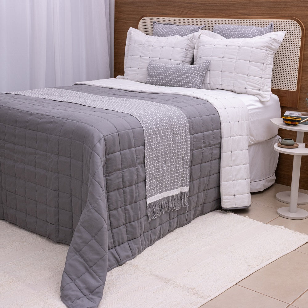 Kit Completo DIARA Cama Posta CASAL - Cinza, 7 Peças Dupla Face (2,40x2,20m)