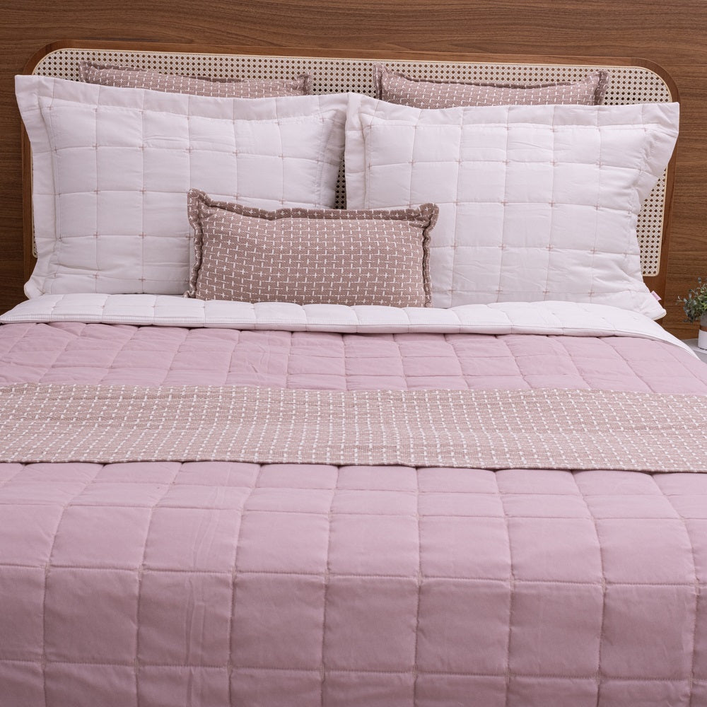 Kit Completo DIARA Cama Posta CASAL - Rosa e Off White, 7 Peças Dupla Face (2,40x2,20m)