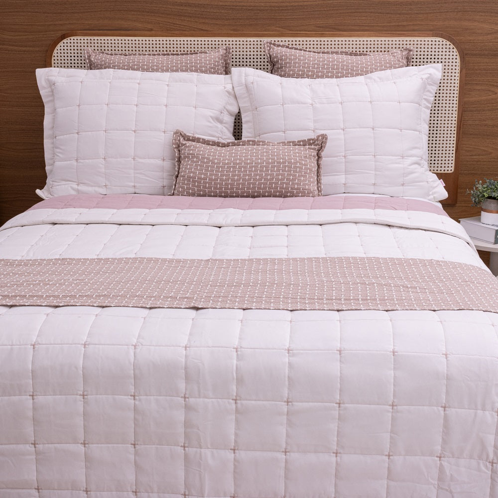 Kit Completo DIARA Cama Posta CASAL - Rosa e Off White, 7 Peças Dupla Face (2,40x2,20m)