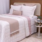 Kit Completo DIARA Cama Posta CASAL - Rosa e Off White, 7 Peças Dupla Face (2,40x2,20m)