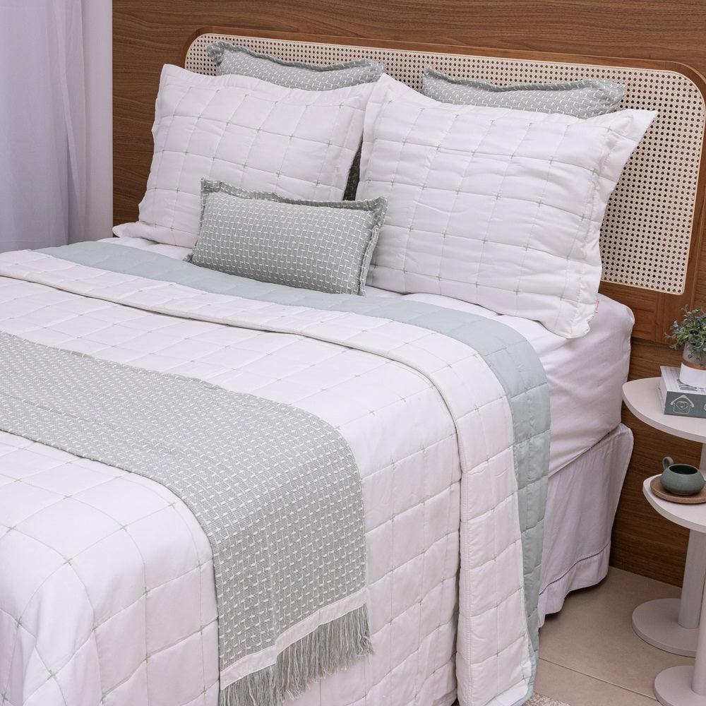 Kit Completo DIARA Cama Posta CASAL - Verde Malva, 7 Peças Dupla Face (2,40x2,20m)