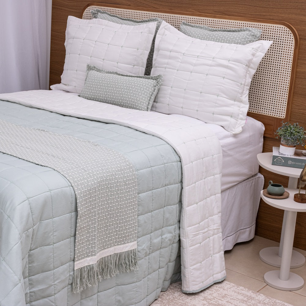 Kit Completo DIARA Cama Posta CASAL - Verde Malva, 7 Peças Dupla Face (2,40x2,20m)