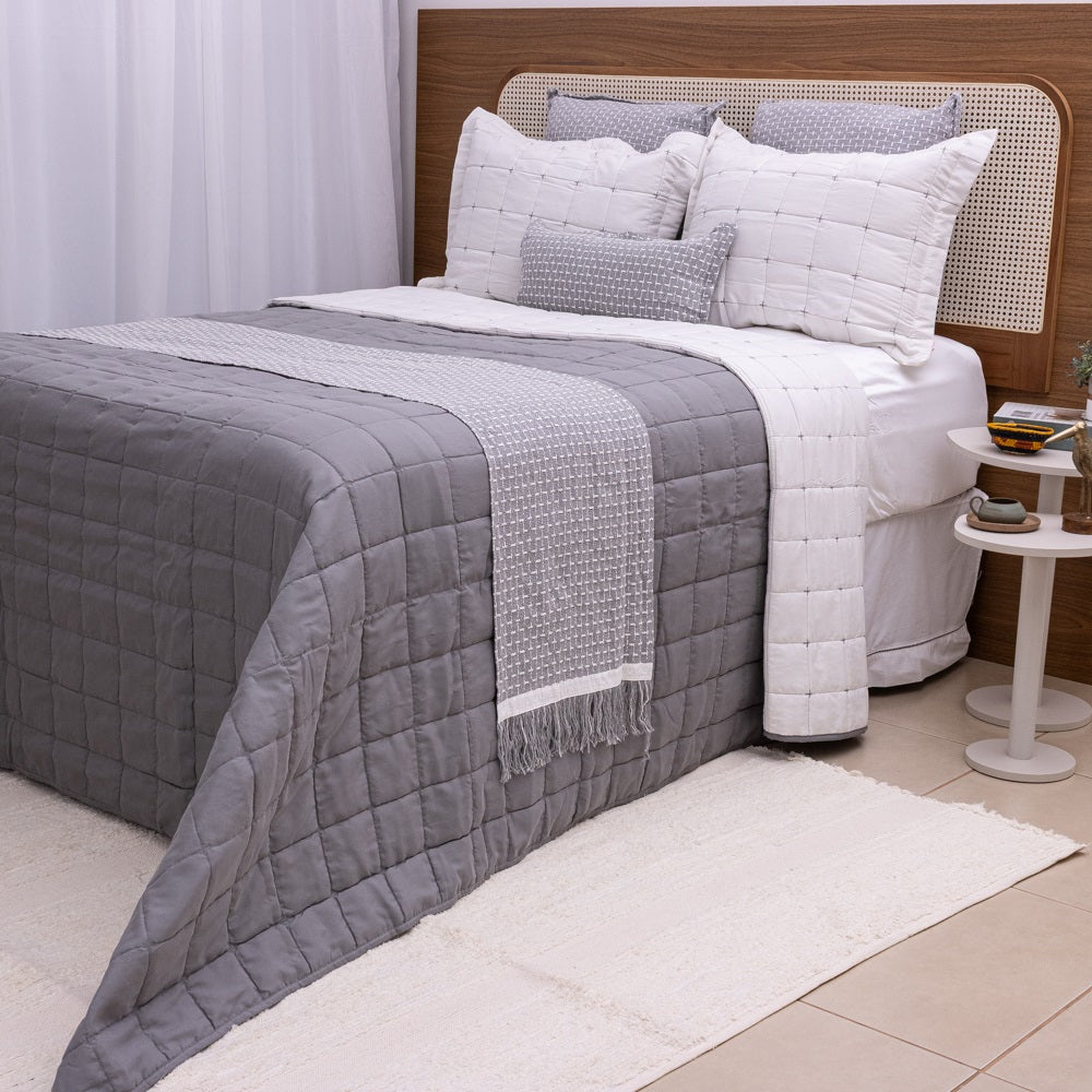 Kit Completo DIARA Cama Posta KING - Cinza, 7 Peças Dupla Face (2,60x2,80m)
