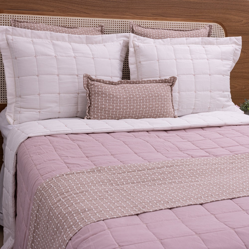 Kit Completo DIARA Cama Posta KING - Rosa e Off White, 7 Peças Dupla Face (2,60x2,80m)