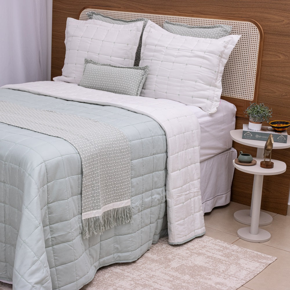 Kit Completo DIARA Cama Posta KING - Verde Malva, 7 Peças Dupla Face (2,60x2,80m)