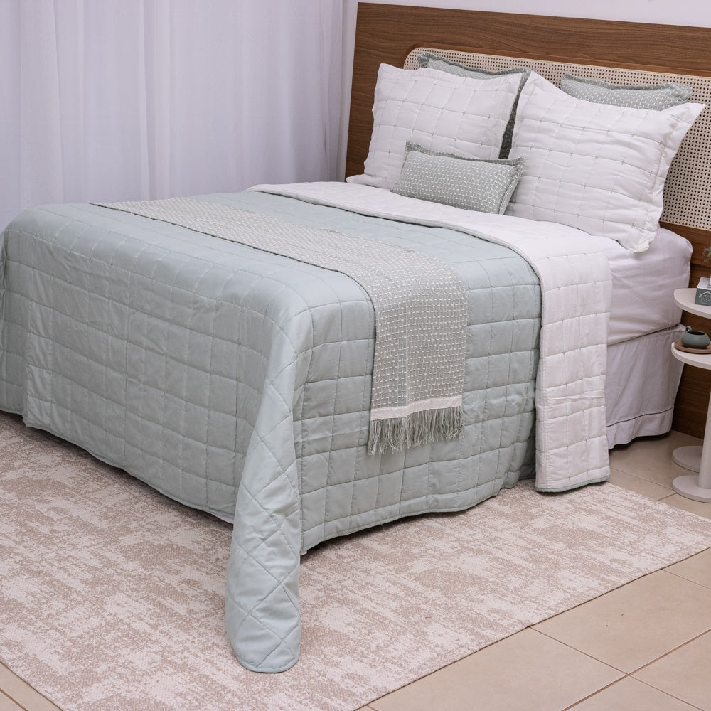 Kit Completo DIARA Cama Posta KING - Verde Malva, 7 Peças Dupla Face (2,60x2,80m)