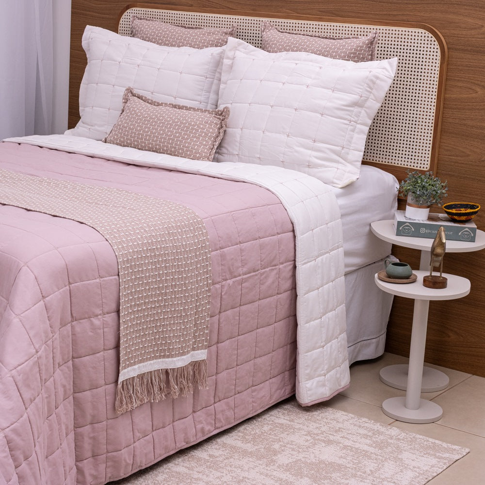 Kit Completo DIARA Cama Posta QUEEN - Rosa e Off White, 7 Peças Dupla Face (2,40x2,60m)