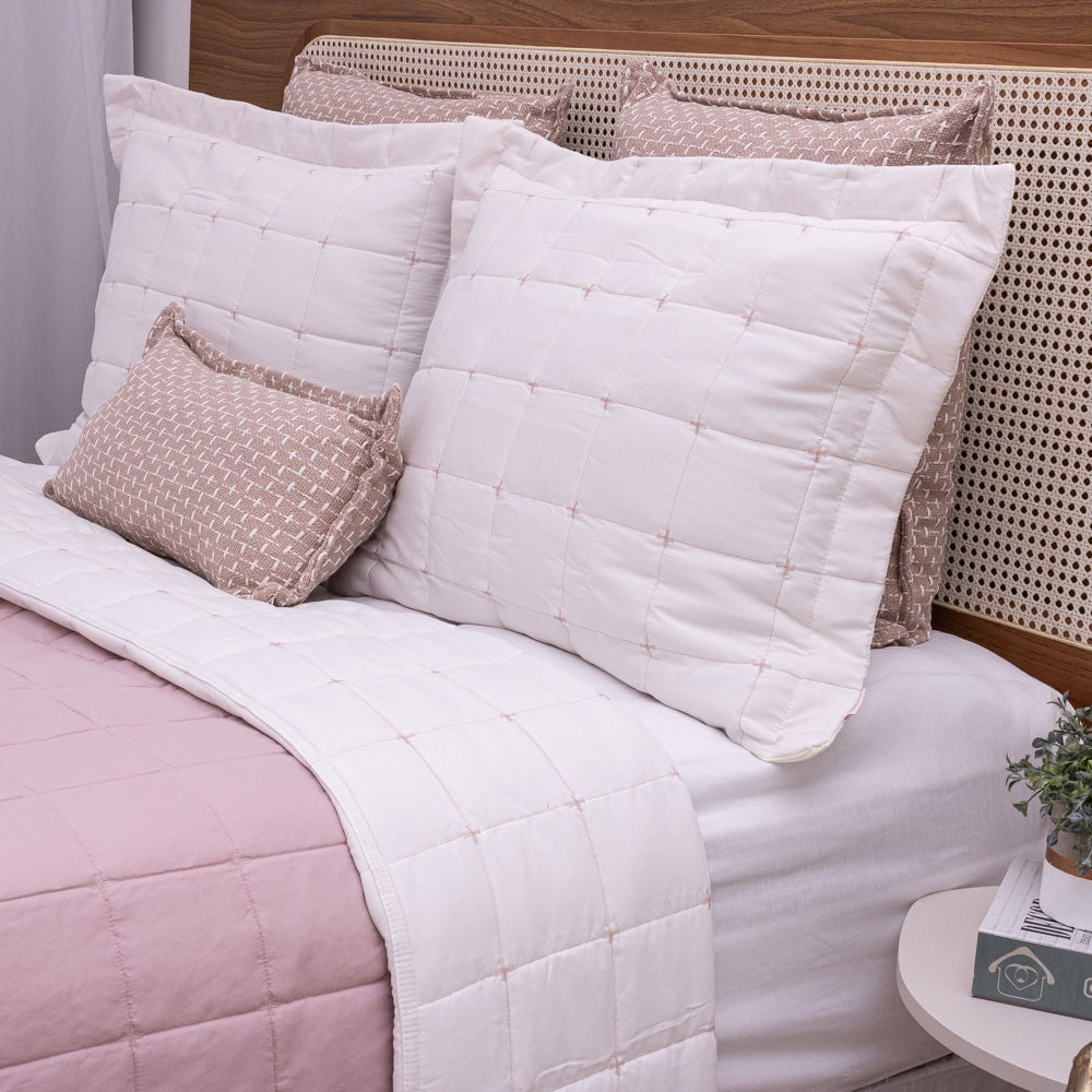 Kit Completo DIARA Cama Posta QUEEN - Rosa e Off White, 7 Peças Dupla Face (2,40x2,60m)