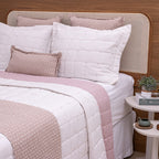 Kit Completo DIARA Cama Posta QUEEN - Rosa e Off White, 7 Peças Dupla Face (2,40x2,60m)