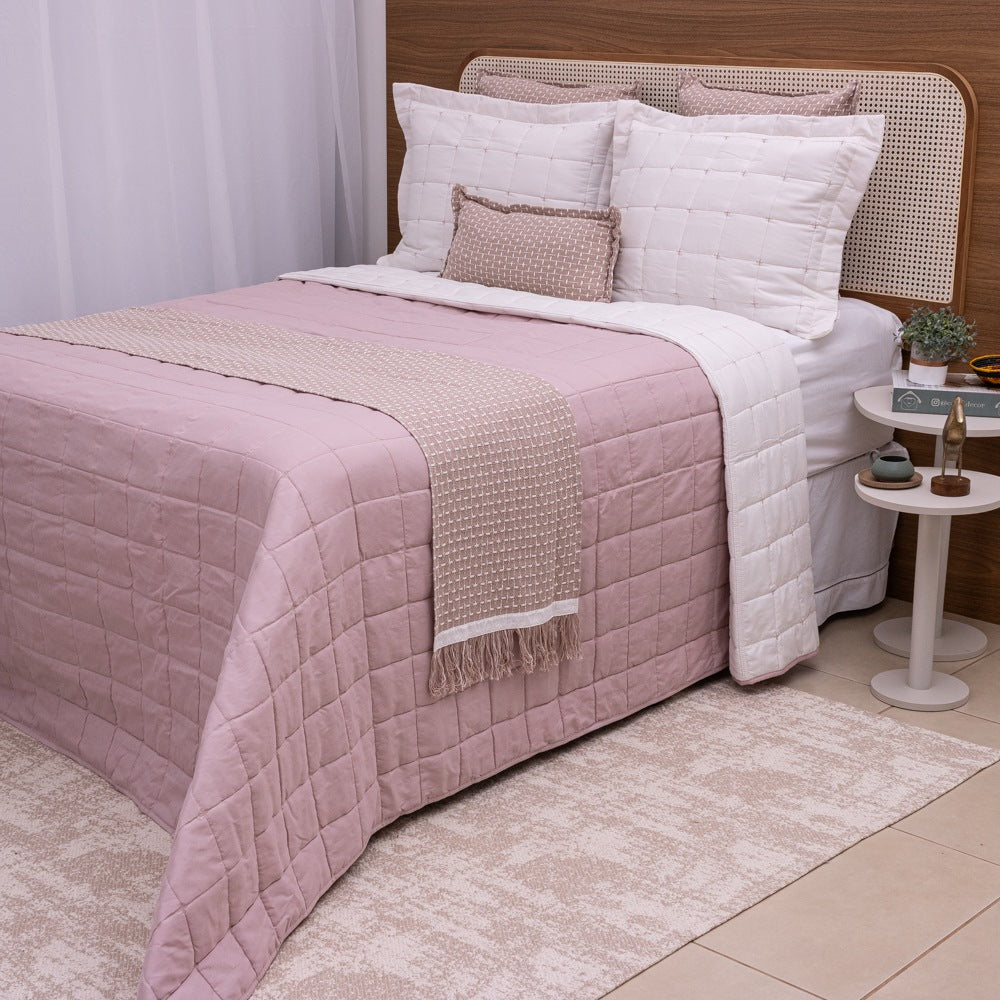 Kit Completo DIARA Cama Posta SUPER KING - Rosa e Off White, 7 Peças Dupla Face (2,75x3,0m)