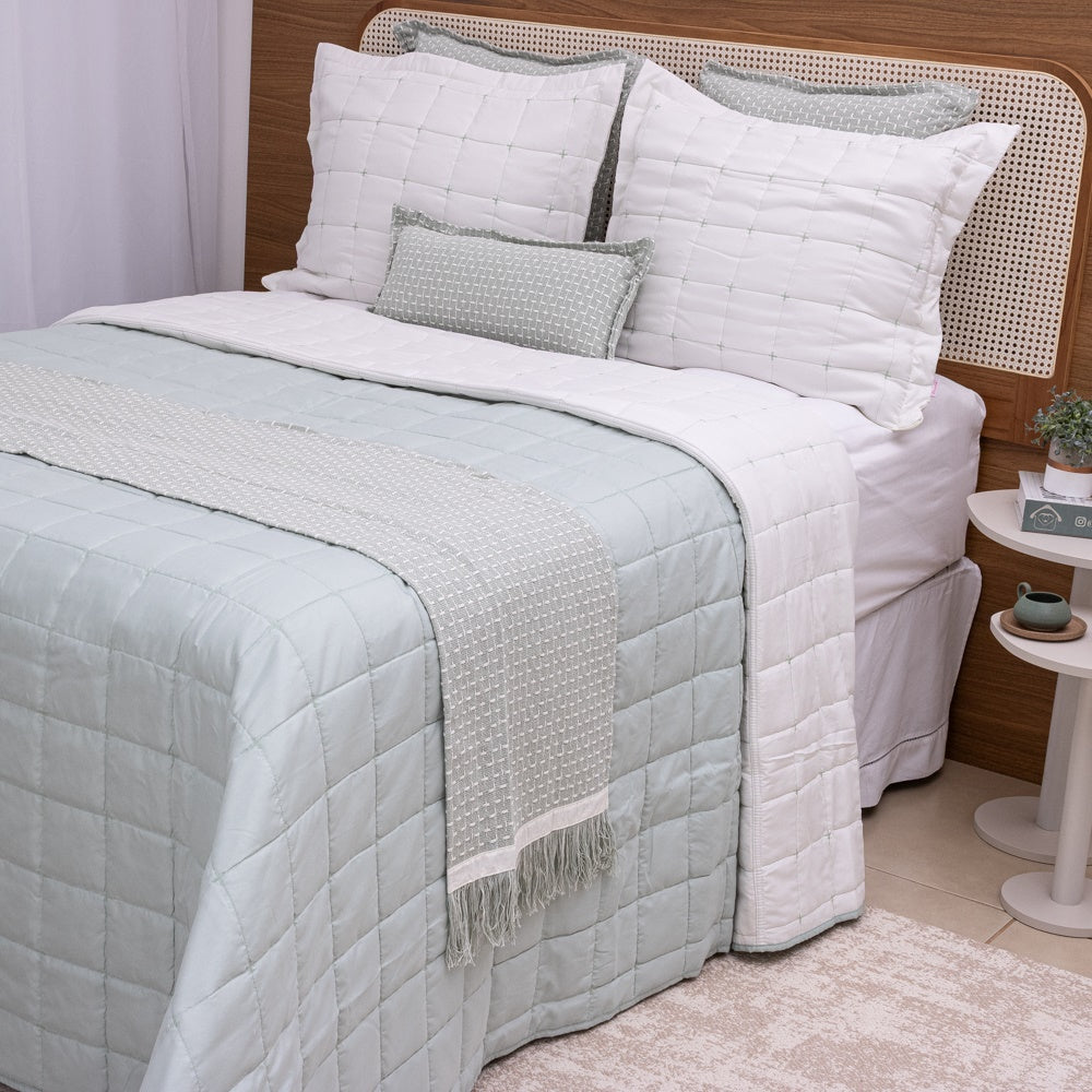 Kit Completo DIARA Cama Posta SUPER KING - Verde Malva, 7 Peças Dupla Face (2,75x3,0m)