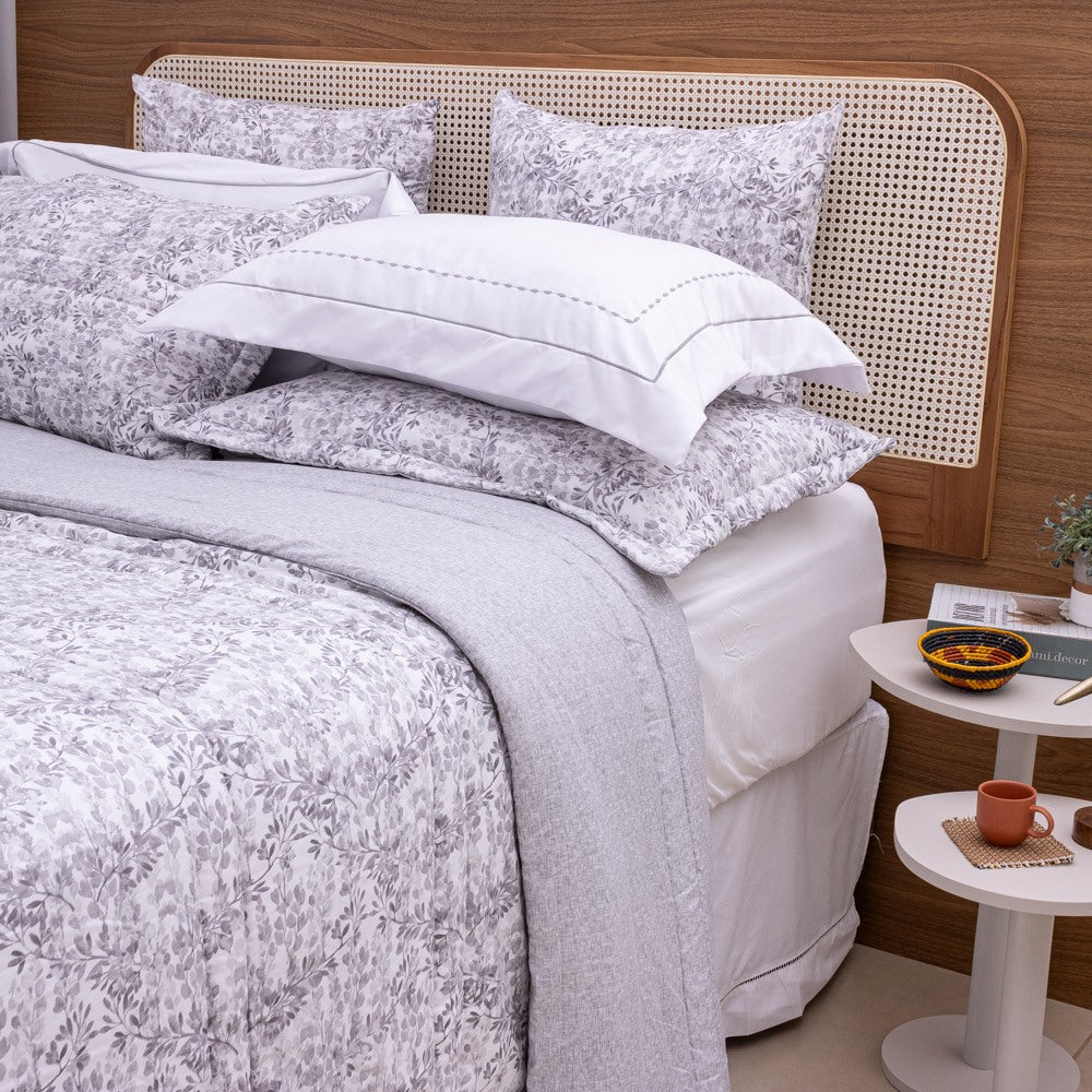 Kit Completo FIORELLA Cama Posta KING - Cinza, 7 Peças Dupla Face (2,60x2,80m)