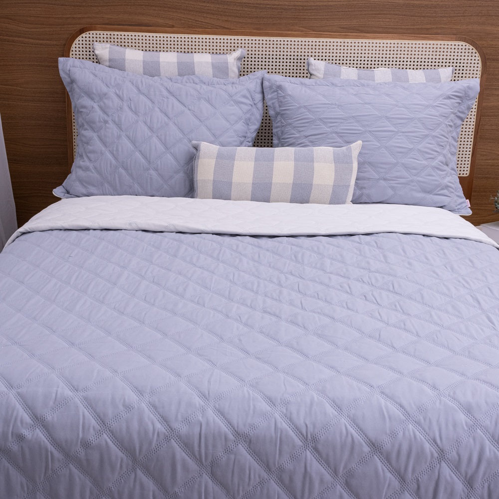 Kit Completo MEL Cama Posta KING - Azul e Off White, 6 Peças Dupla Face (2,60x2,80m)