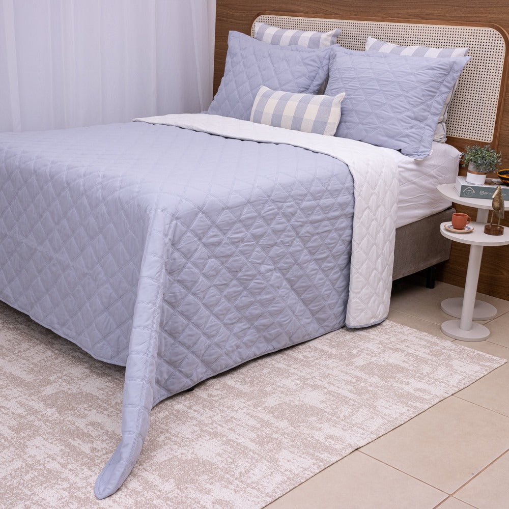 Kit Completo MEL Cama Posta KING - Azul e Off White, 6 Peças Dupla Face (2,60x2,80m)