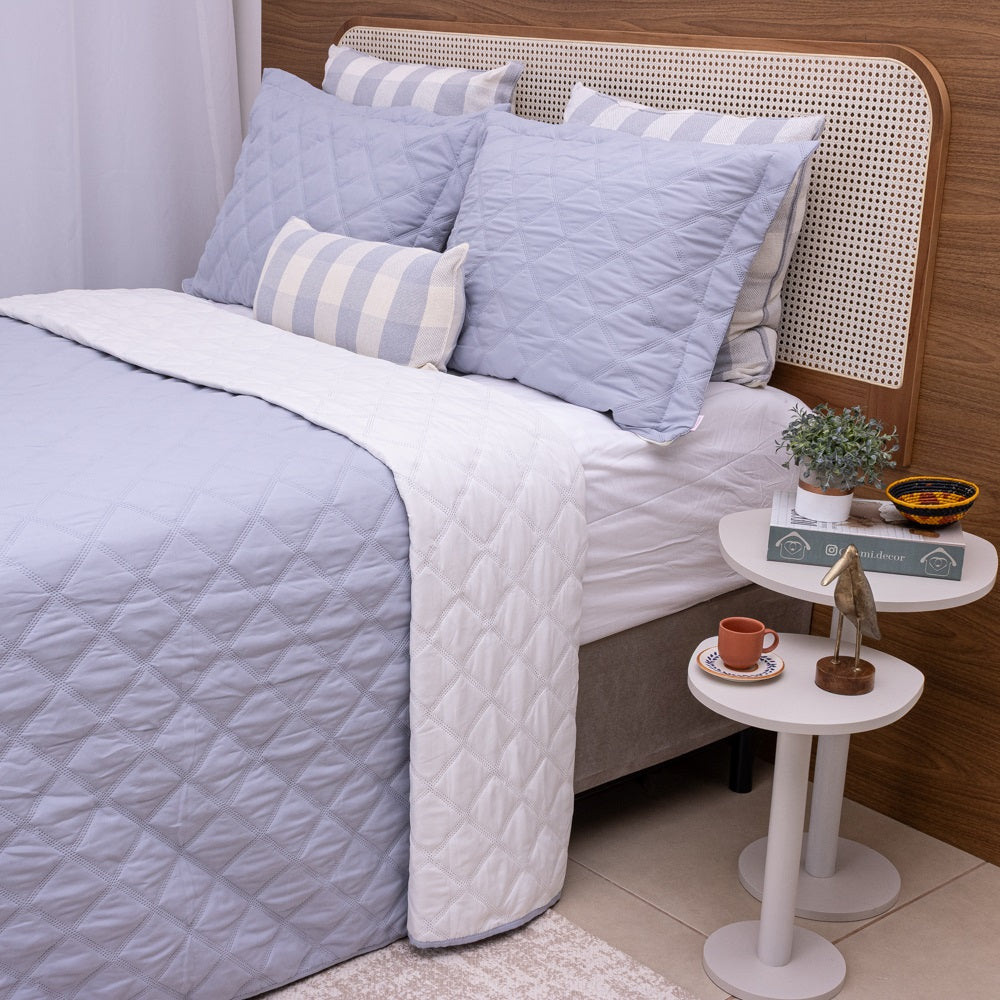 Kit Completo MEL Cama Posta KING - Azul e Off White, 6 Peças Dupla Face (2,60x2,80m)