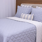 Kit Completo MEL Cama Posta QUEEN - Azul e Off White, 6 Peças Dupla Face (2,40x2,60m)