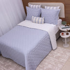 Kit Completo MEL Cama Posta QUEEN - Azul e Off White, 6 Peças Dupla Face (2,40x2,60m)