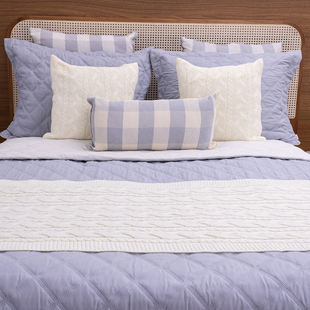 Kit Completo MEL Cama Posta QUEEN - Azul e Off White, 6 Peças Dupla Face (2,40x2,60m)