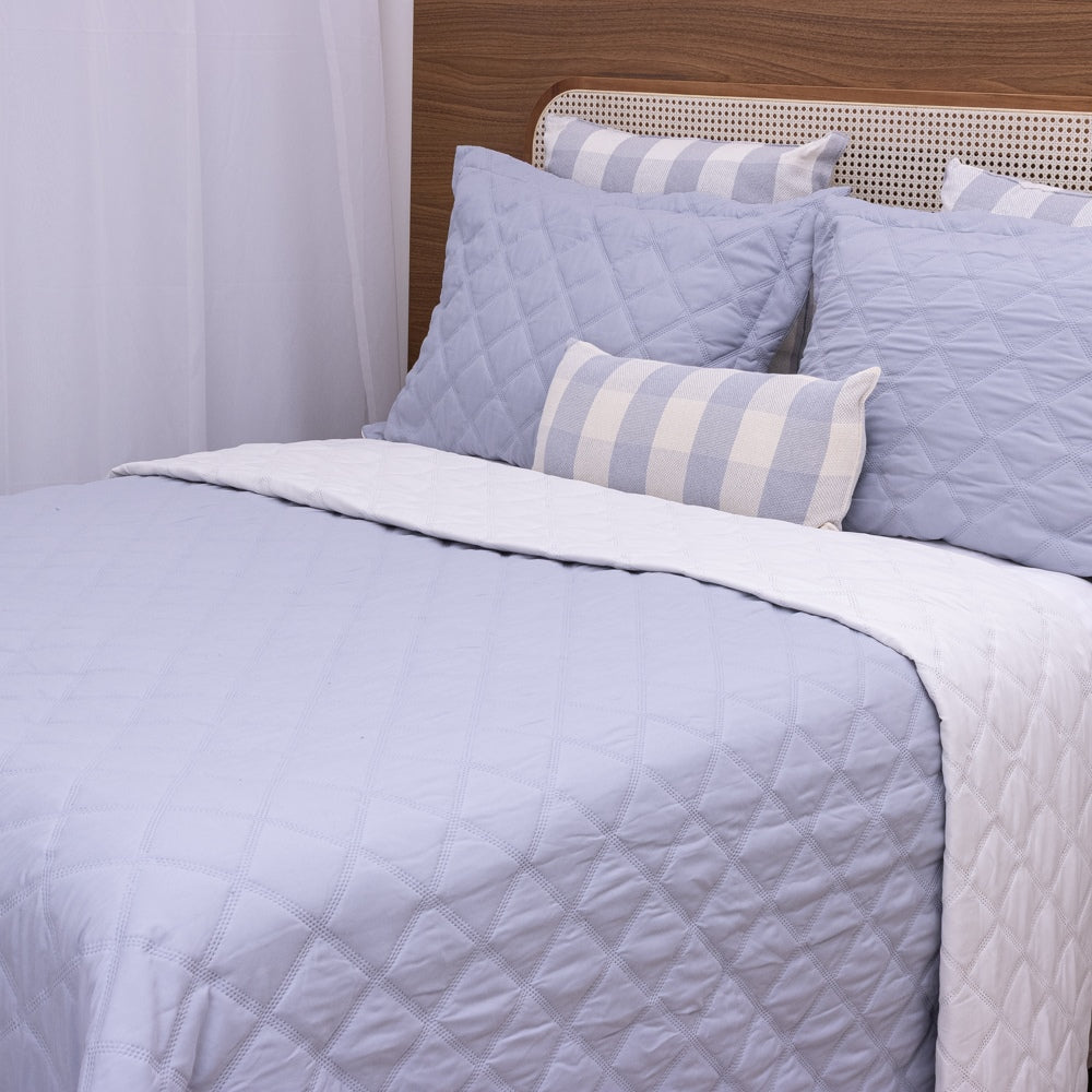 Kit Completo MEL Cama Posta SUPER KING - Azul e Off White, 6 Peças Dupla Face (2,75x3,0m)