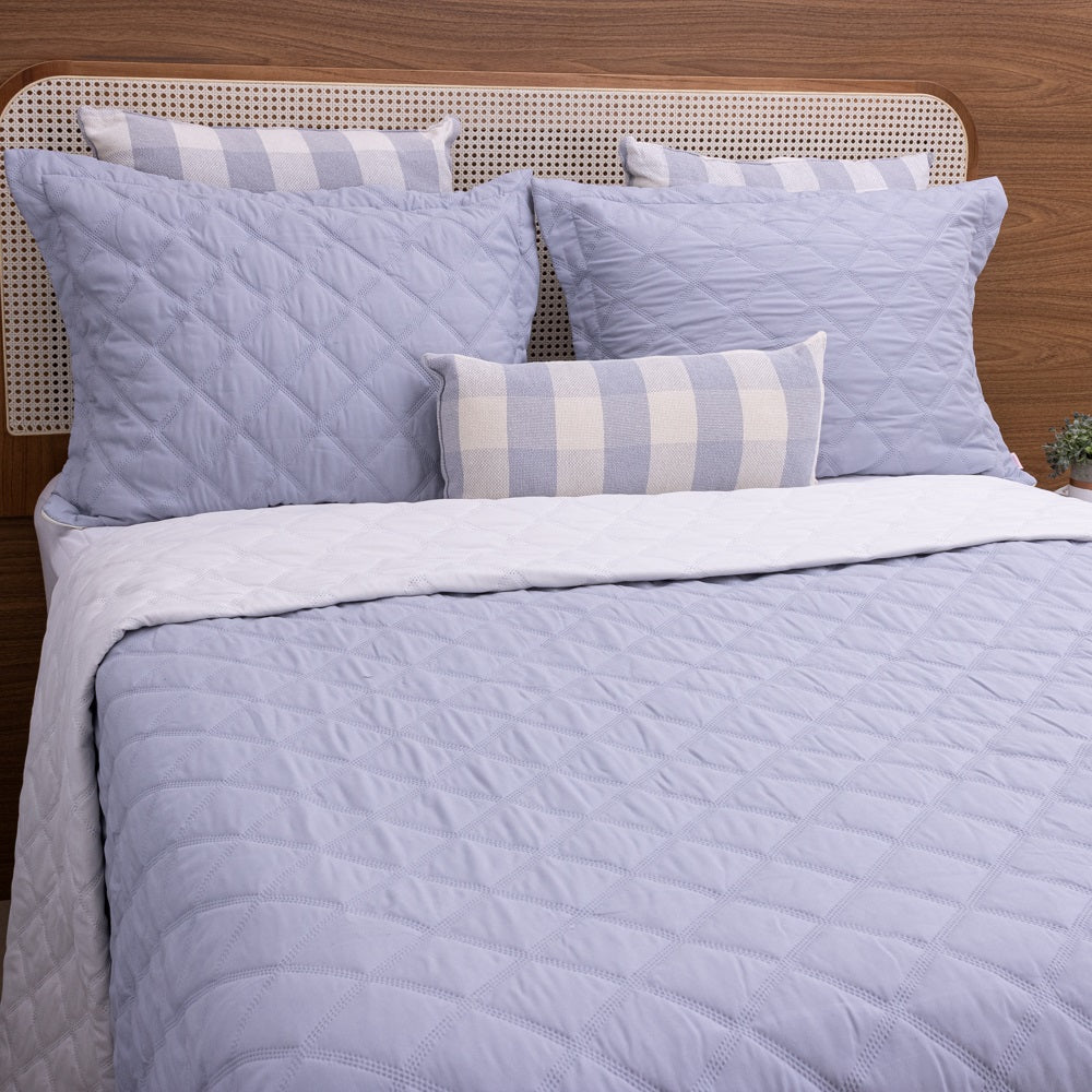 Kit Completo MEL Cama Posta SUPER KING - Azul e Off White, 6 Peças Dupla Face (2,75x3,0m)