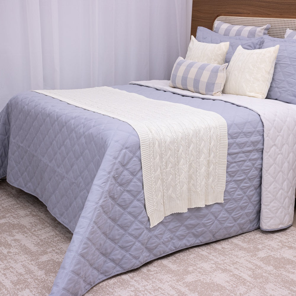 Kit Completo MEL Cama Posta SUPER KING - Azul e Off White, 6 Peças Dupla Face (2,75x3,0m)