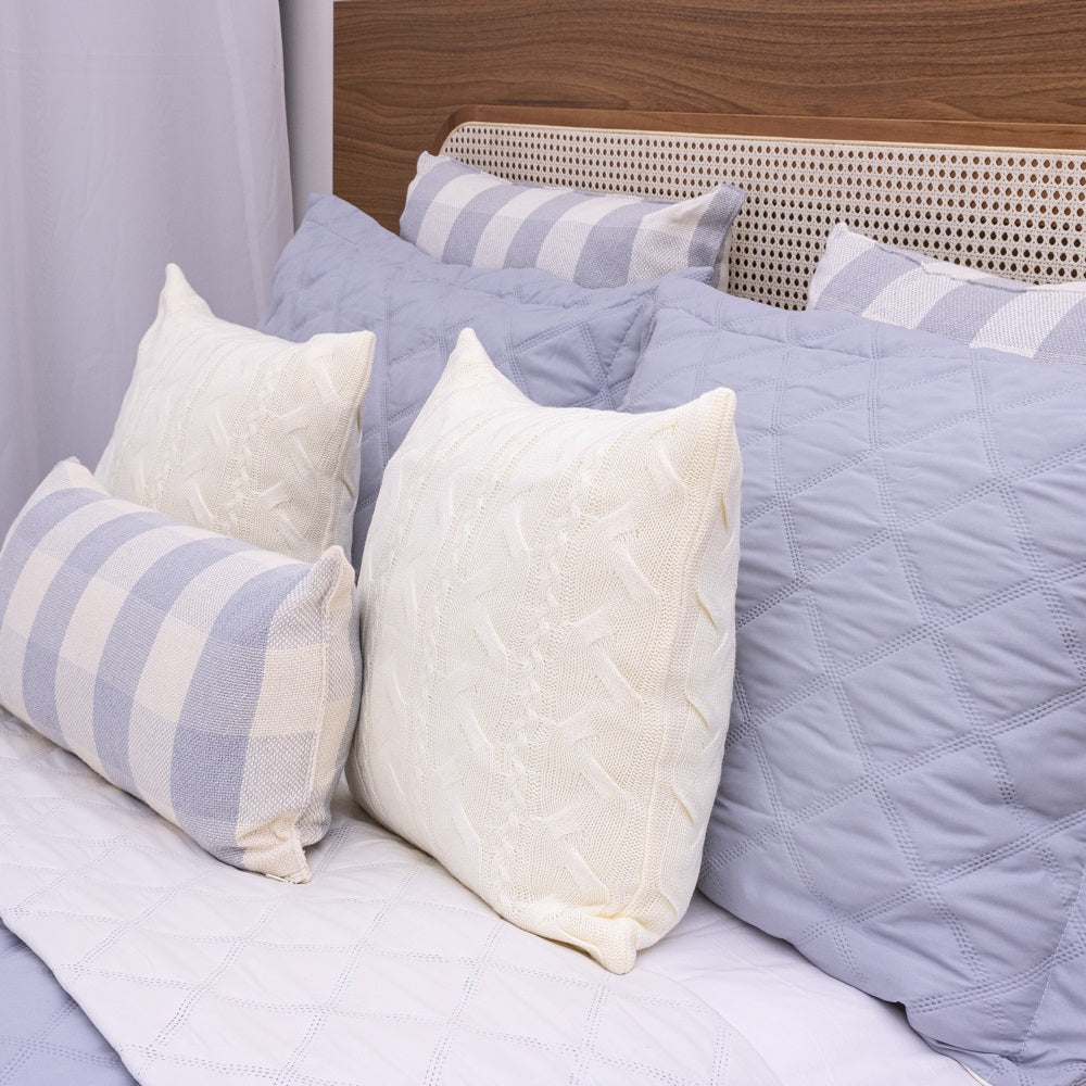 Kit Completo MEL Cama Posta SUPER KING - Azul e Off White, 6 Peças Dupla Face (2,75x3,0m)