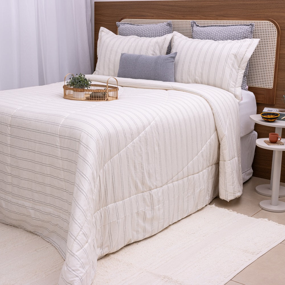 Kit Completo VERONA Cama Posta QUEEN com elegância natural, 4 peças  Bege e Cinza ( 2,40 x 2,60m)
