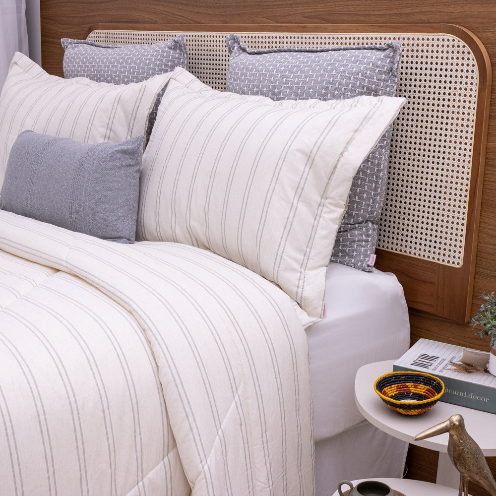 Kit Completo VERONA Cama Posta QUEEN com elegância natural, 4 peças  Bege e Cinza ( 2,40 x 2,60m)