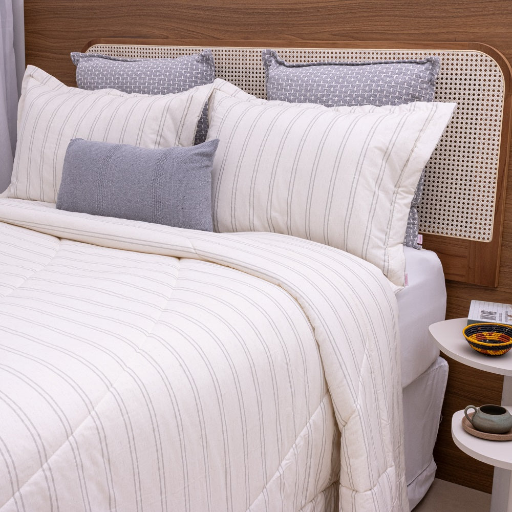 Kit Completo VERONA Cama Posta QUEEN com elegância natural, 4 peças  Bege e Cinza ( 2,40 x 2,60m)