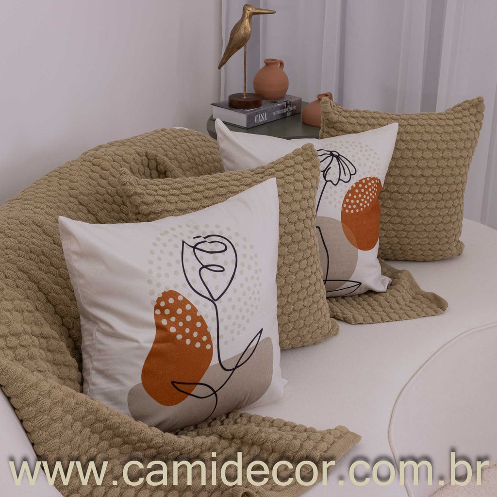 Kit Peseira e Capas Almofadas em Tricô Bublles 70 x 2,20 - Bege