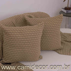 Kit Peseira e Capas Almofadas em Tricô Bublles 70 x 2,20 - Bege