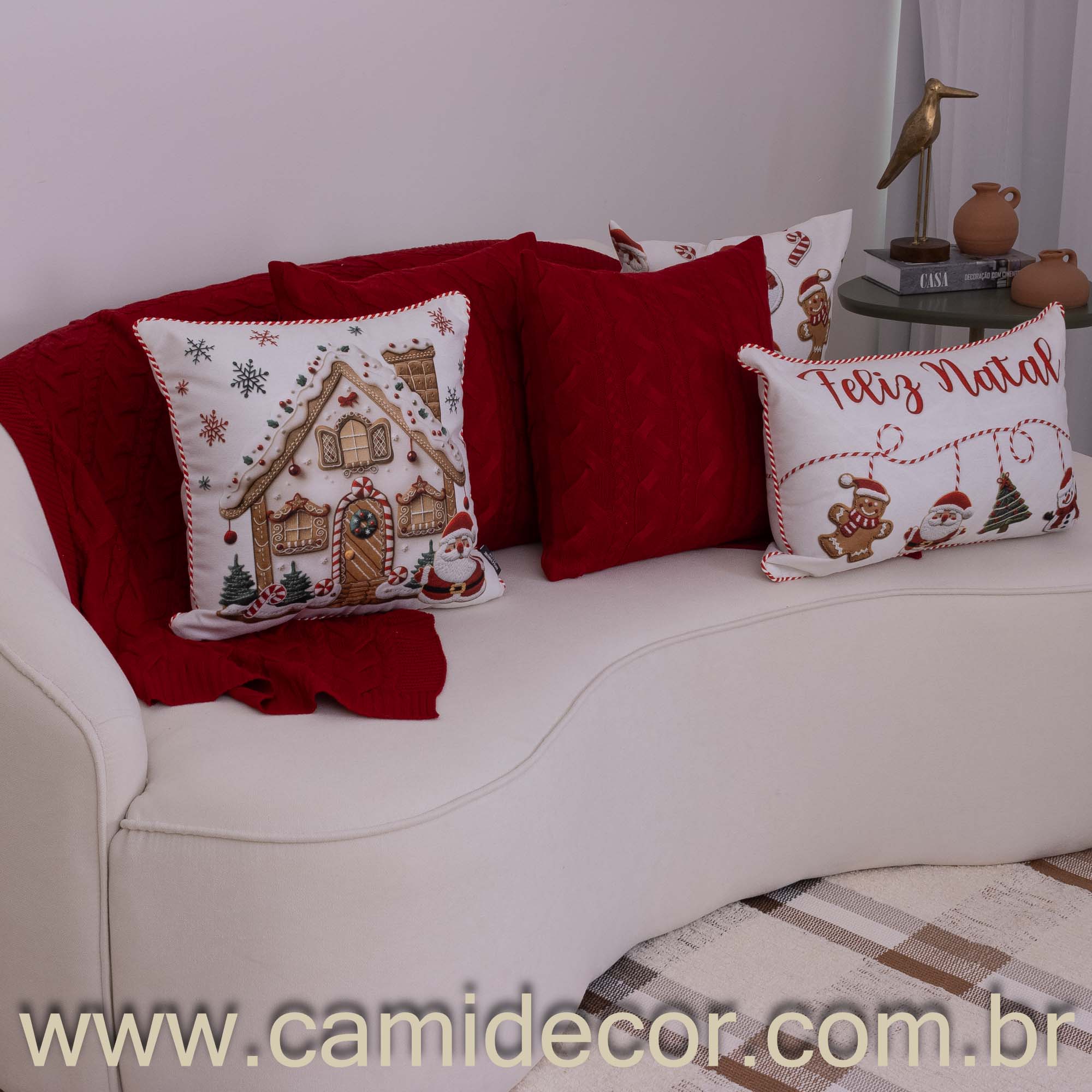 Kit Peseira e Capas Almofadas em Tricô Predileta 70 x 2,20 - Vermelho