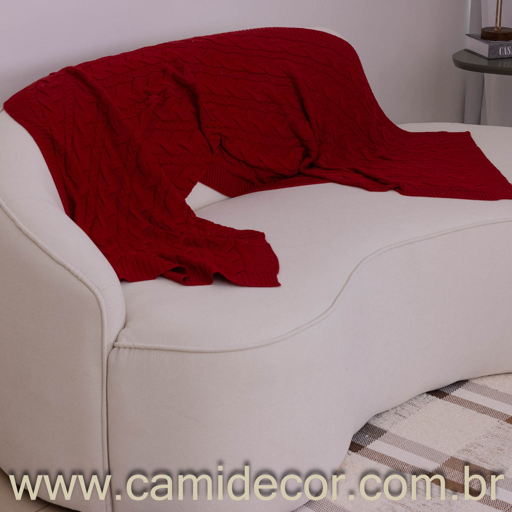 Kit Peseira e Capas Almofadas em Tricô Predileta 70 x 2,20 - Vermelho