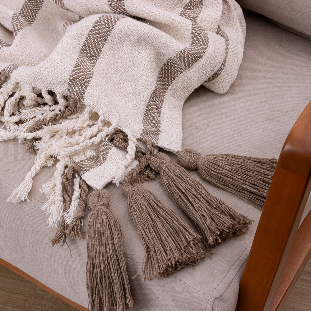 Manta Boho em algodão 1,20 x 1,80  - Bege