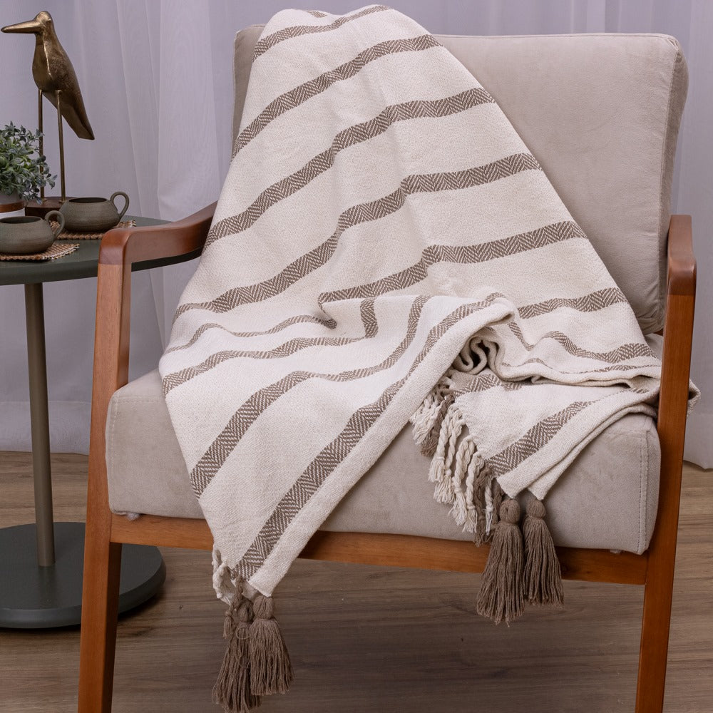 Manta Boho em algodão 1,20 x 1,80  - Bege