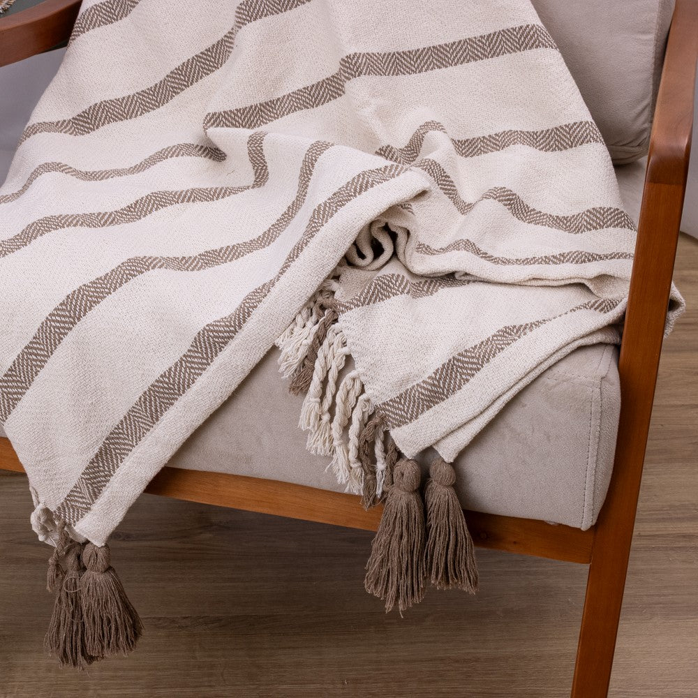 Manta Boho em algodão 1,20 x 1,80  - Bege