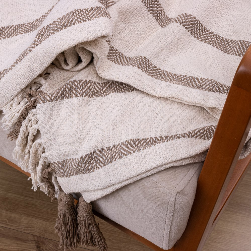 Manta Boho em algodão 1,20 x 1,80  - Bege