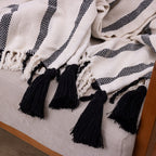 Manta Boho em algodão 1,20 x 1,80  Cru e Preto