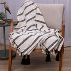 Manta Boho em algodão 1,20 x 1,80  Cru e Preto