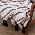 Manta Boho em algodão 1,20 x 1,80  Cru e Preto