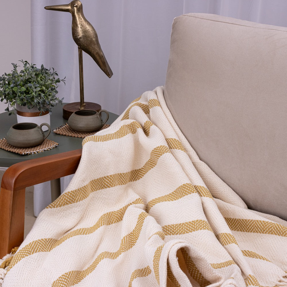 Manta Boho em algodão 1,20 x 1,80  - Mostarda