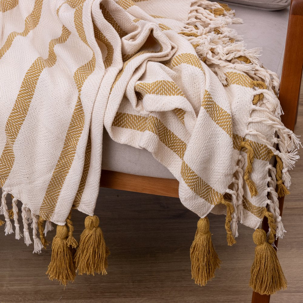 Manta Boho em algodão 1,20 x 1,80  - Mostarda